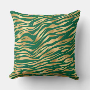 Stylish Green and Gold Wild Tiger Stripes Safari Throw Pillow
