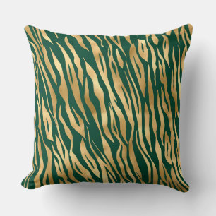 Stylish Green and Gold Wild Tiger Stripes Safari Throw Pillow