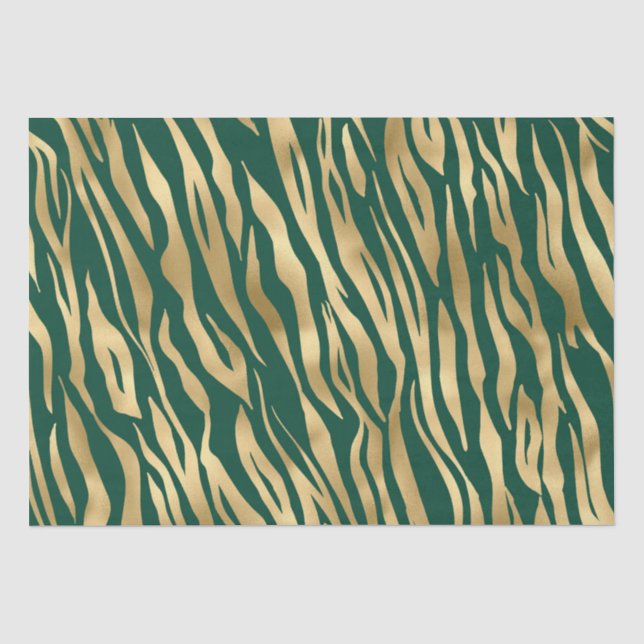 Stylish Green and Gold Wild Tiger Stripes Safari Tissue Paper (Front)