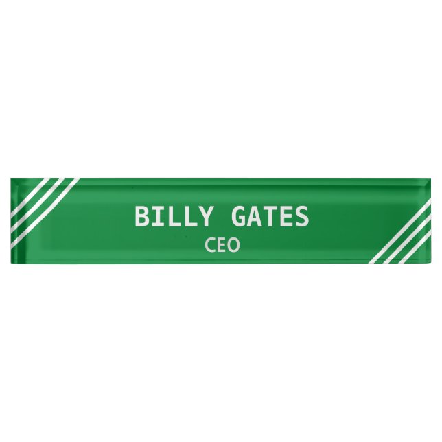 Stylish Green and White Desk Name Plate (Front)