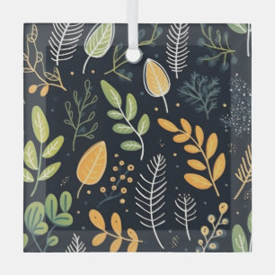 Stylish Green and Yellow Foliage Pattern Glass Ornament