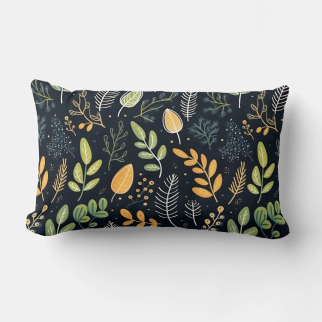Stylish Green and Yellow Foliage Pattern  Lumbar Pillow (Front)