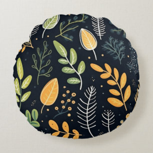 Stylish Green and Yellow Foliage Pattern Round Pillow