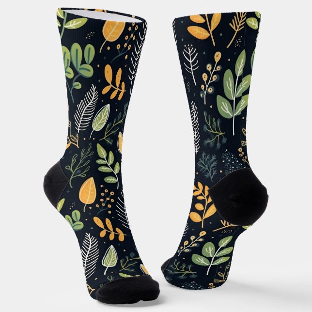 Stylish Green and Yellow Foliage Pattern  Socks (Angled)