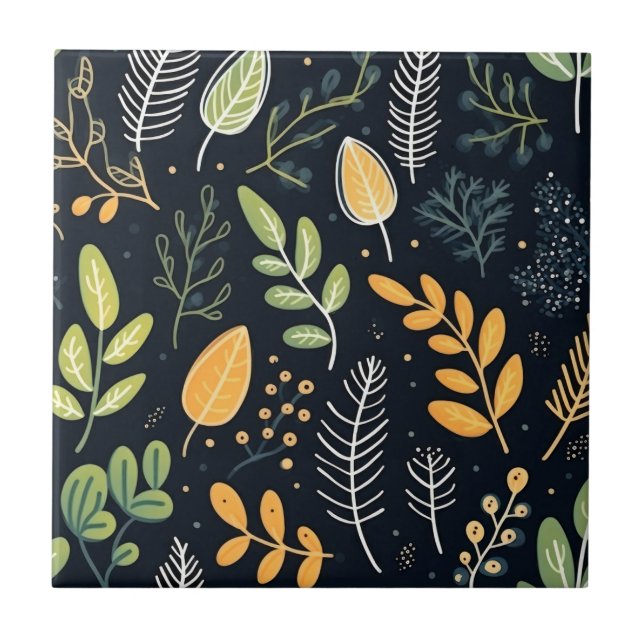Stylish Green and Yellow Foliage Pattern  Tile (Front)