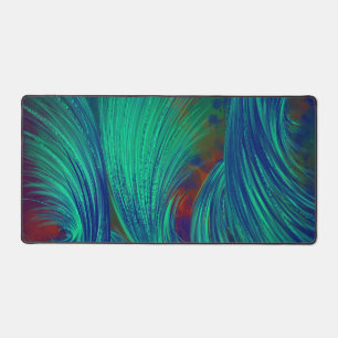 Stylish Green Blue Abstract Feathers Desk Mat