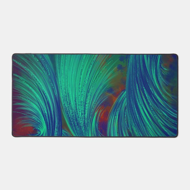 Stylish Green Blue Abstract Feathers Desk Mat (Front)