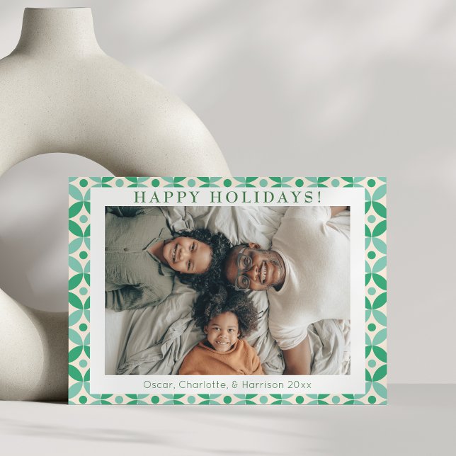 Stylish Green Blue Mid Mod Custom Photo  Holiday Card (Creator Uploaded)