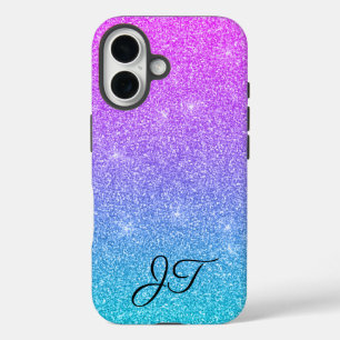 Stylish Green Blue Purple Personalized Initials iPhone 16 Case