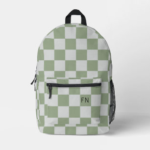 Stylish Green Chequerboard Monogram Initial Printed Backpack