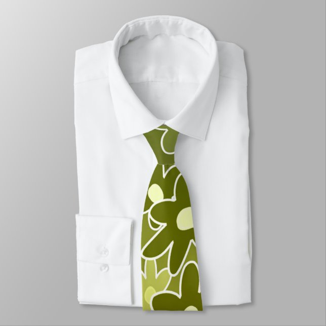 Stylish Green Floral Unique Pattern Design Tie (Tied)