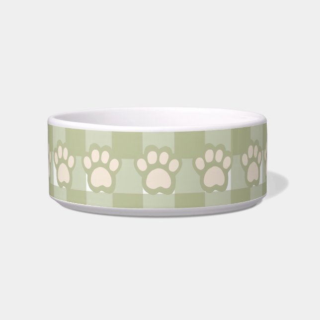 Stylish Green Gingham pet bowl (Front)