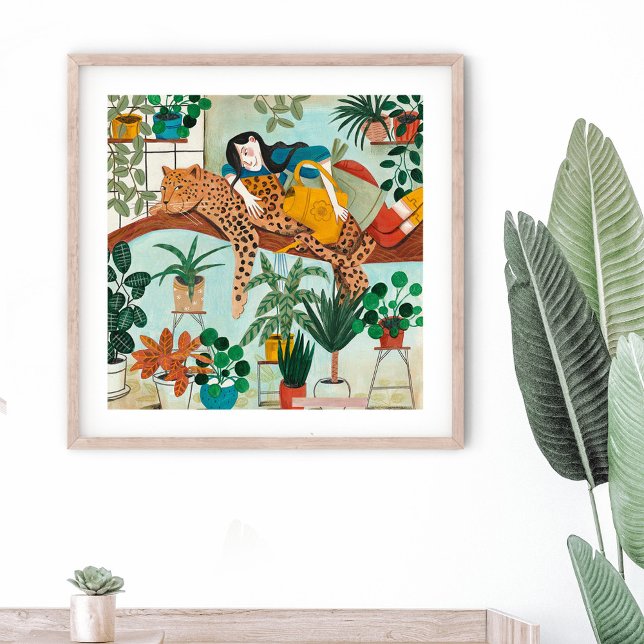 Stylish green girls tropical Leopard jungle floral Poster (Creator Uploaded)