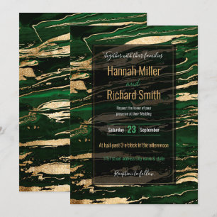 Stylish Green Gold Abstract Marble Invitation
