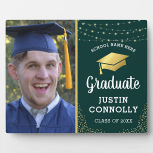 Stylish Green & Gold Graduate Class of 2025 Photo Plaque