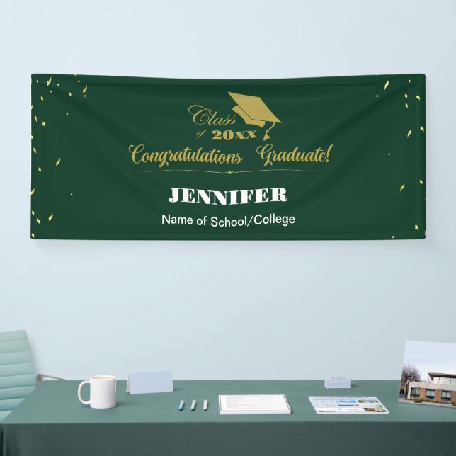 Stylish Green Gold Script Congrats Graduation 2025 Banner (Tradeshow)