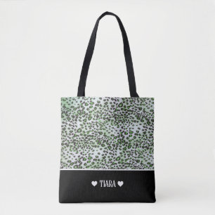Stylish Green Leopard & Black Colour Personalized Tote Bag