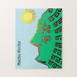 Stylish Green Machu Picchu Mountain & Sun Jigsaw Puzzle