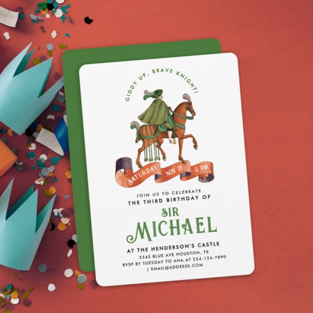 Stylish Green Medieval Noble Knight Royal Horse  Invitation (Creator Uploaded)