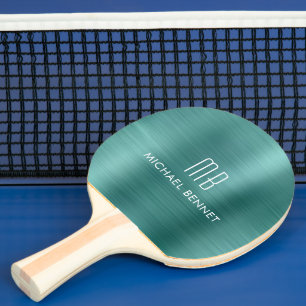 Stylish Green Metallic Monogrammed Ping Pong Paddle