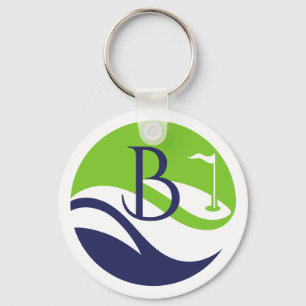 Stylish Green Navy Monogram Fairway Father's Day Keychain