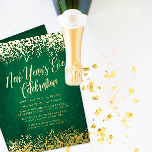 Stylish Green New Year’s Eve Party Confetti  Foil Holiday Card