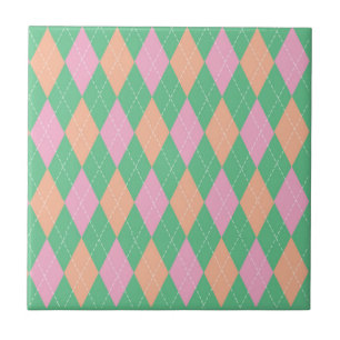 Stylish Green Orange Pink Argyle Pattern Tile