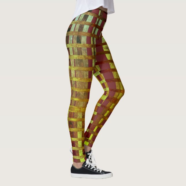 Stylish Green & Purple Ombre Plaid Pattern Leggings (Right)