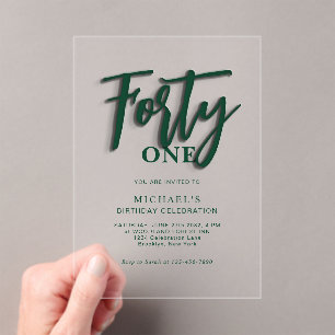 Stylish Green Script Forty 40th Adult Birthday Acrylic Invitations