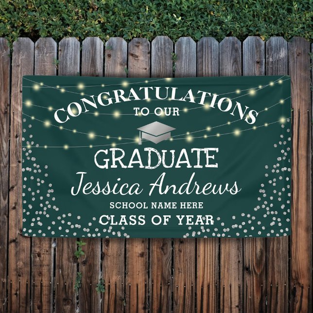 Stylish Green & Sliver Class of 2025 Graduation Banner (Creator Uploaded)