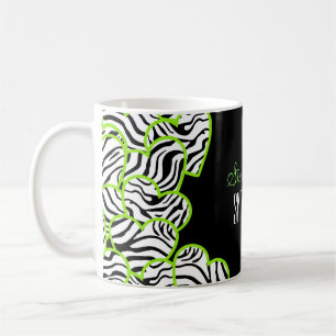 Stylish Green Sweet 16 Zebra Heart Design Name Coffee Mug