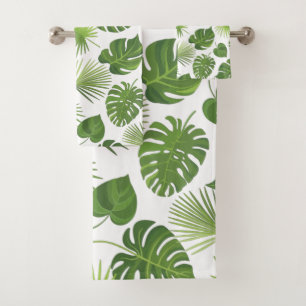 Stylish Green Tropical Leaves Pattern Bath Towel Set