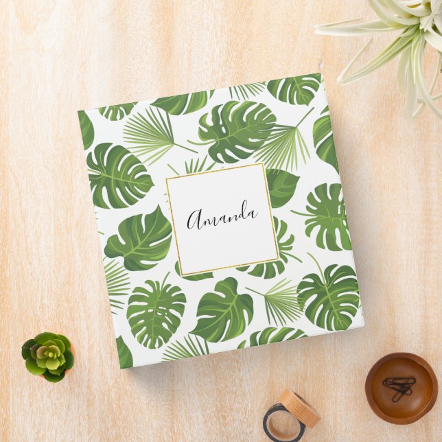 Stylish Green Tropical Leaves Pattern Binder (In Situ)