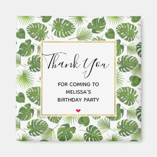Stylish Green Tropical Leaves Pattern Birthday Magnet