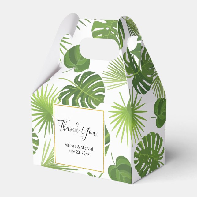 Stylish Green Tropical Leaves Pattern Favor Box (Front Side)