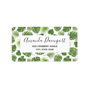 Stylish Green Tropical Leaves Pattern Label