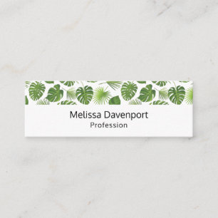 Stylish Green Tropical Leaves Pattern Mini Business Card