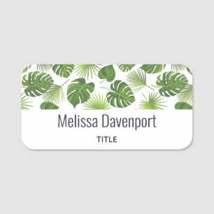 Stylish Green Tropical Leaves Pattern Name Tag