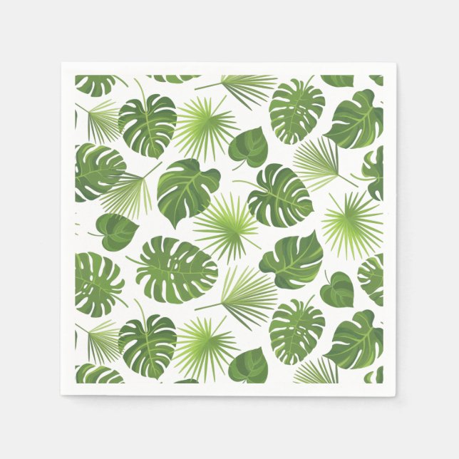 Stylish Green Tropical Leaves Pattern Napkin (Front)