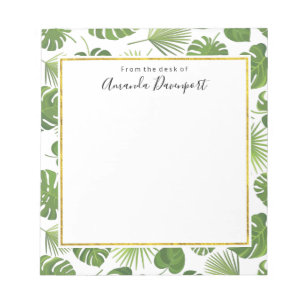 Stylish Green Tropical Leaves Pattern Notepad
