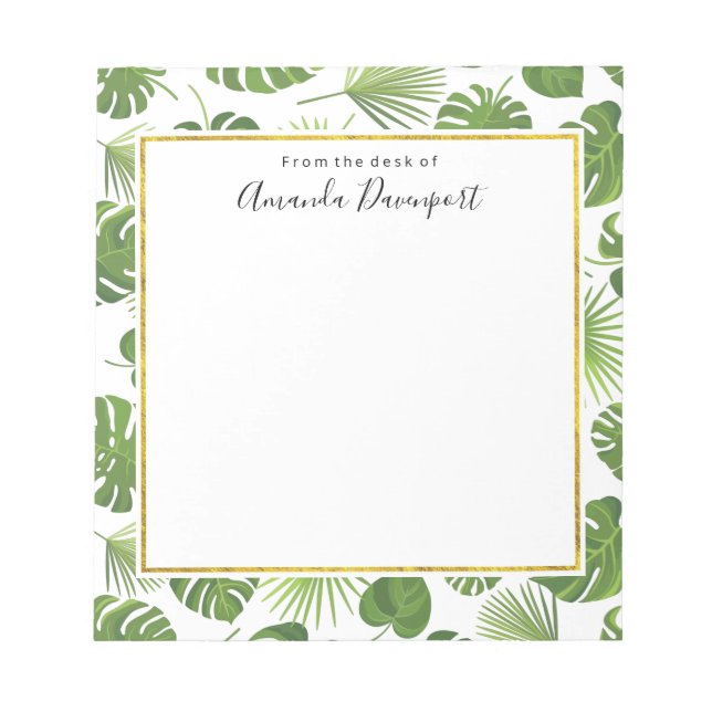 Stylish Green Tropical Leaves Pattern Notepad (Front)