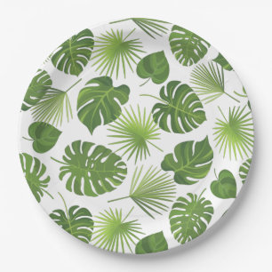 Stylish Green Tropical Leaves Pattern Paper Plate