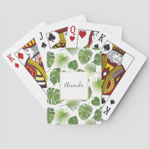 Stylish Green Tropical Leaves Pattern Playing Cards