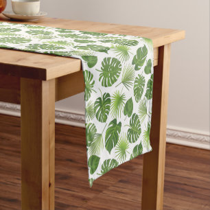 Stylish Green Tropical Leaves Pattern Short Table Runner