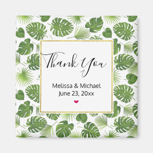 Stylish Green Tropical Leaves Pattern Wedding Magnet
