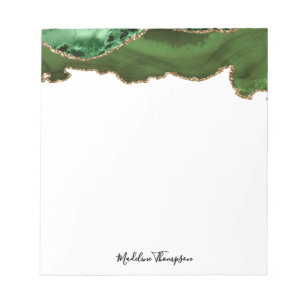 Stylish Green Velvet Agate Geode Script Typography Notepad