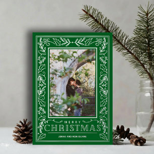 Stylish Greenery Christmas Photo Silver Foil Holiday Card