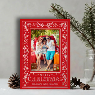 Stylish Greenery Christmas Photo Silver Foil Holiday Card