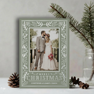 Stylish Greenery Christmas Photo Silver Foil Holiday Card