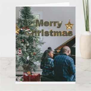 Stylish Greenery Christmas Tree Family Photo Card